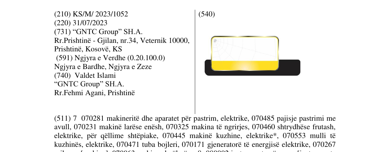 Zëri i markës GNTC e verdhe në buletin