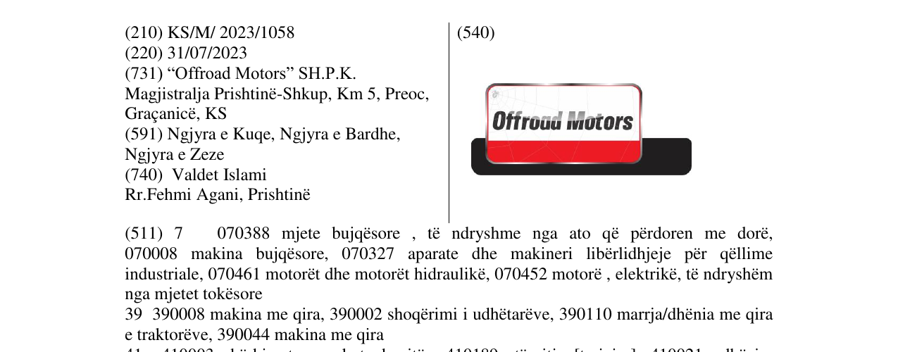 Zëri i markës Offroads Motors në buletin