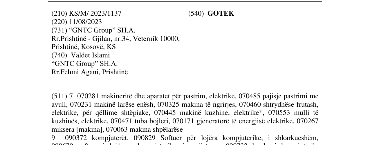 Zëri i markës GOTEK në buletin