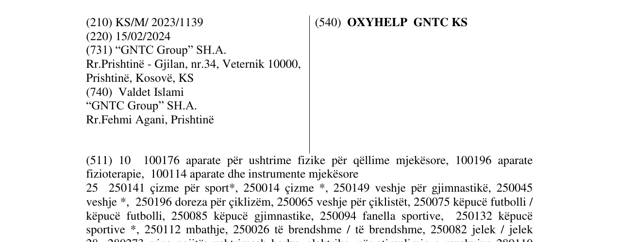 Zëri i markës OXYHELP GNTC KS në buletin