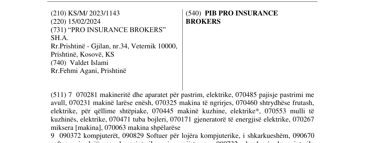 Zëri i markës PIB PRO INSURANCE BROKERS në buletin