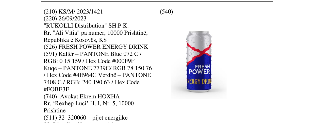 Zëri i markës FRESH POWER ENERGY DRINK në buletin