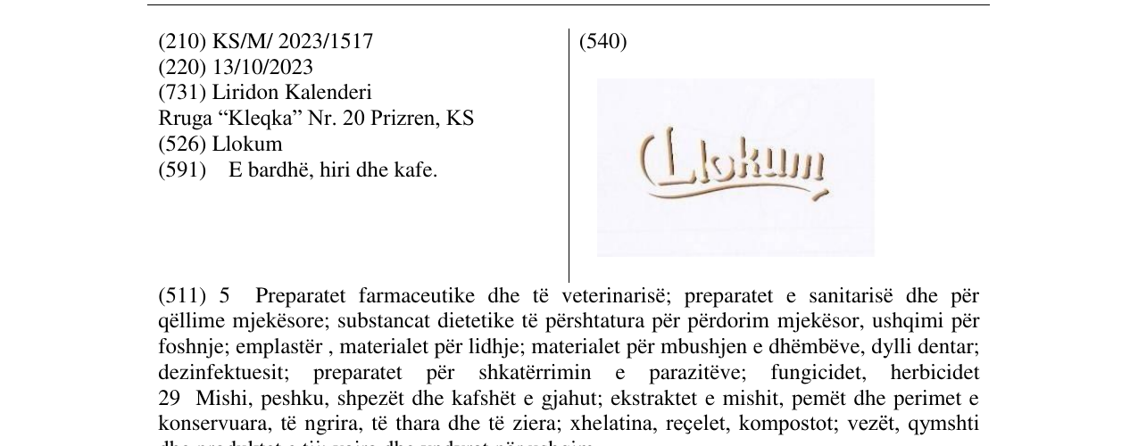Zëri i markës Llokum në buletin