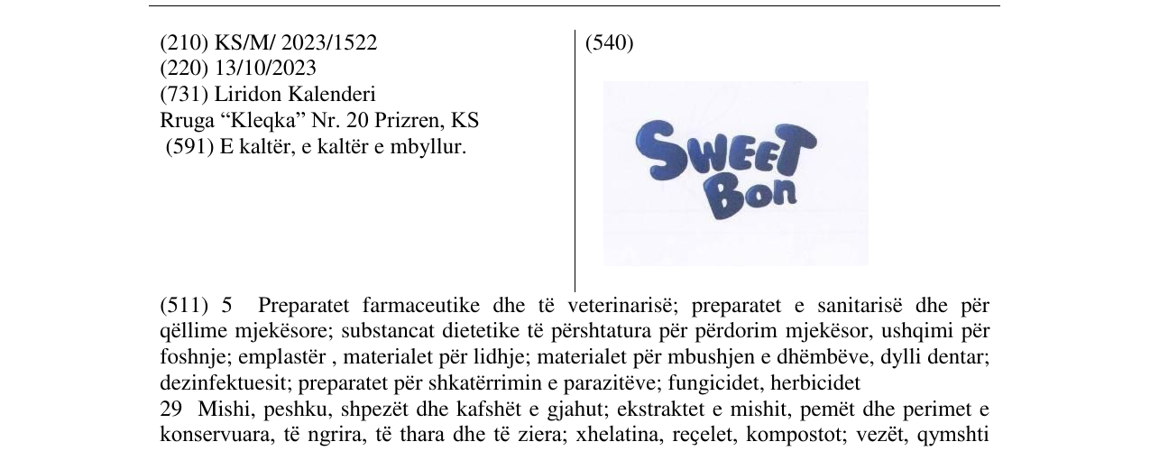 Zëri i markës sweet bon në buletin
