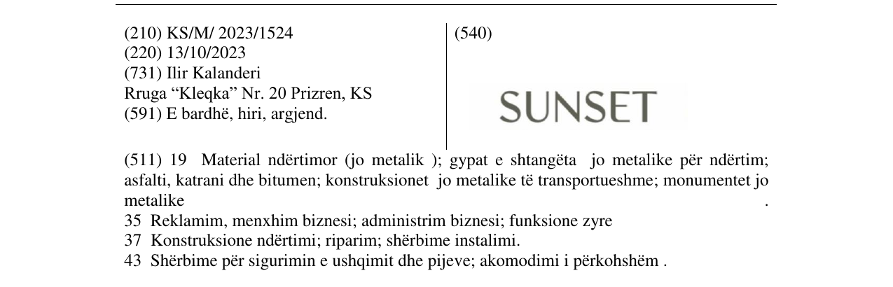 Zëri i markës SUNSET në buletin