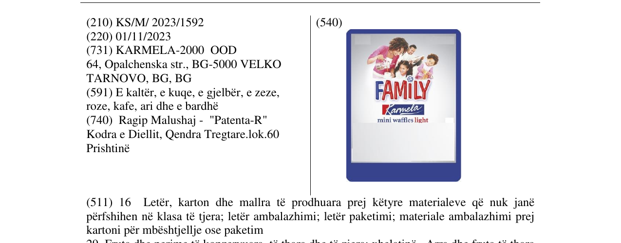 Zëri i markës FAMILY Karmela në buletin