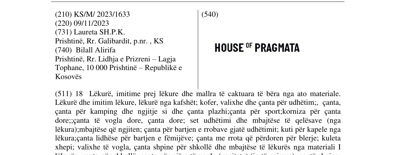Zëri i markës HOUSE OF PRAGMATA në buletin