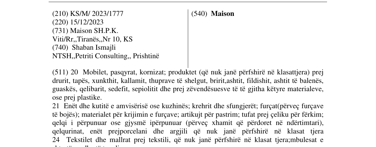Zëri i markës Maison në buletin