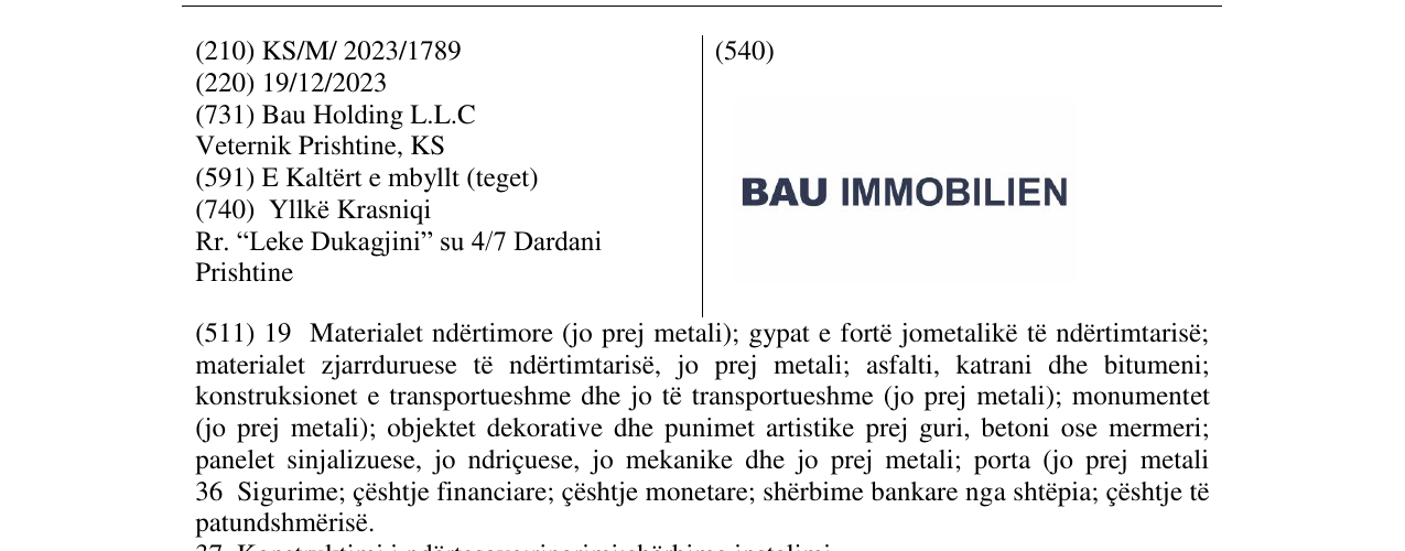 Zëri i markës BAU IMMOBILIEN në buletin
