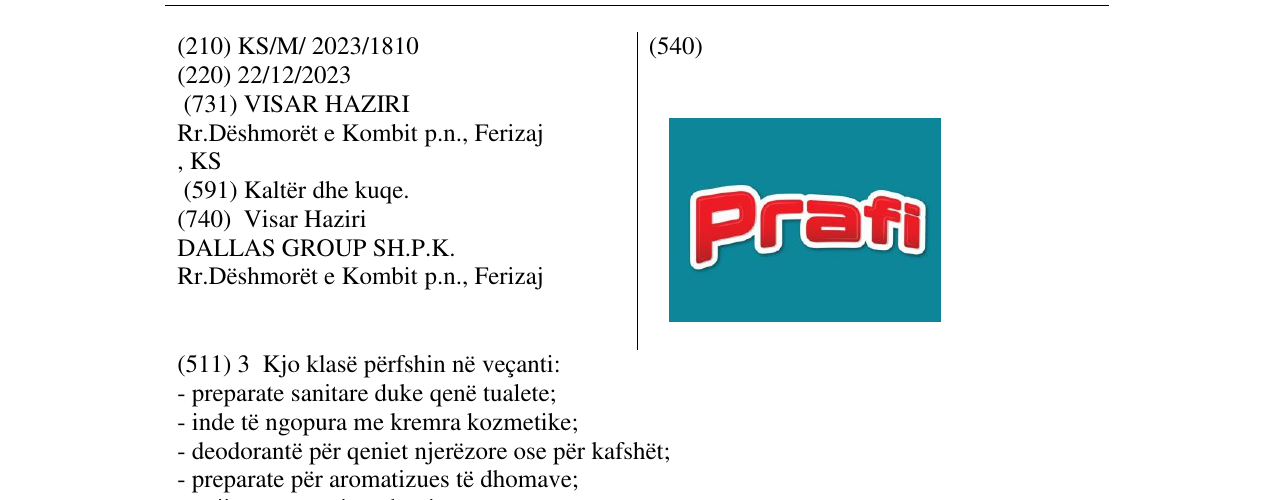 Zëri i markës PRAFI në buletin