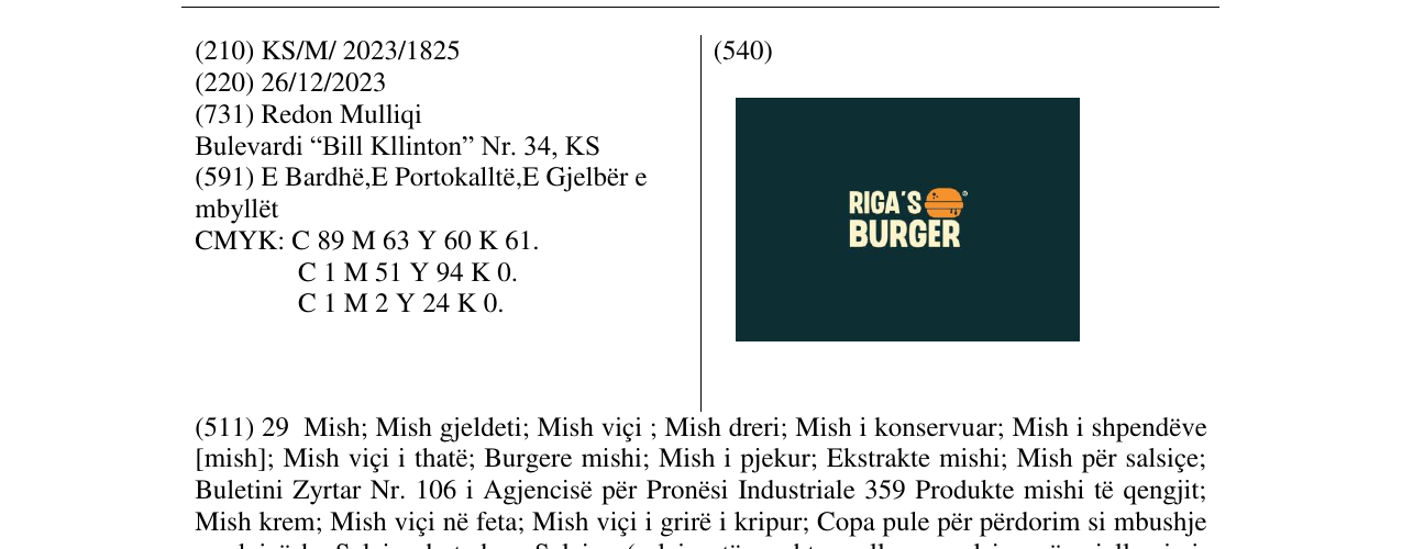 Zëri i markës RIGA'S BURGER në buletin