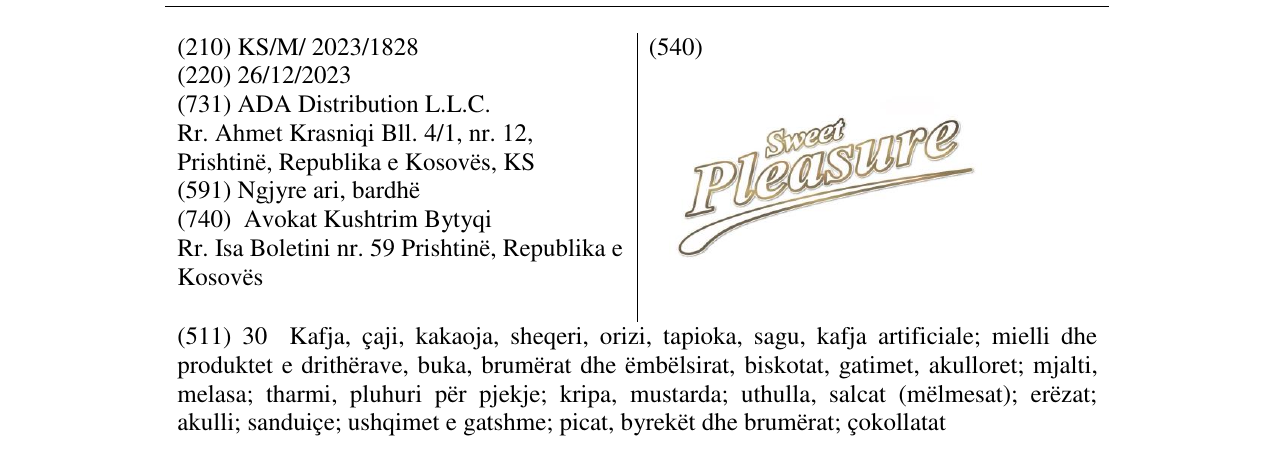 Zëri i markës Sweet Pleasure në buletin
