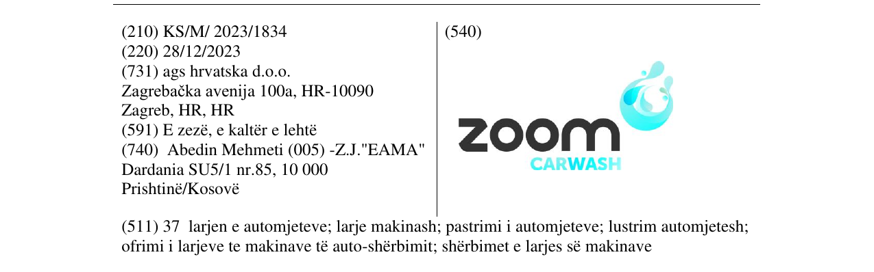 Zëri i markës zoom CAR WASH në buletin