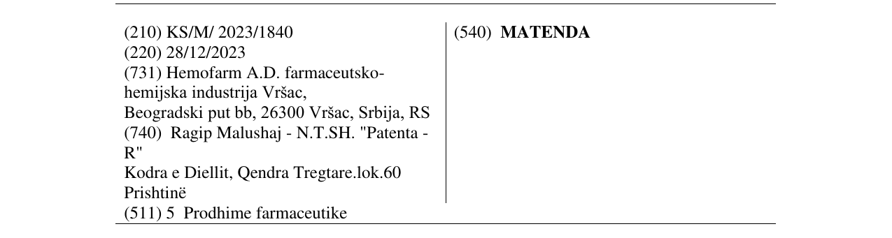 Zëri i markës MATENDA në buletin