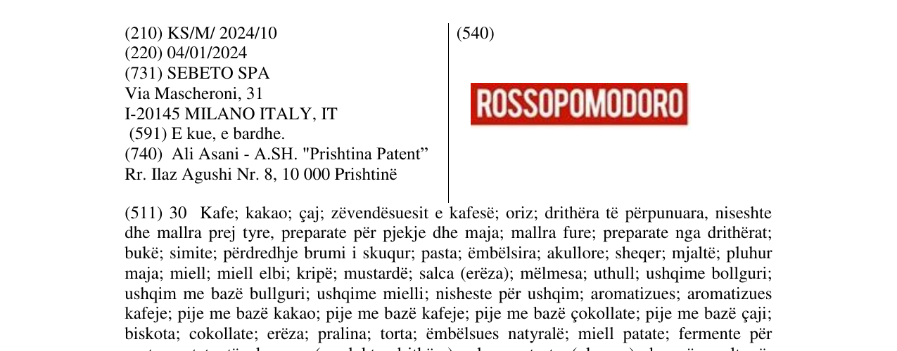 Zëri i markës ROSSOPOMODORO në buletin