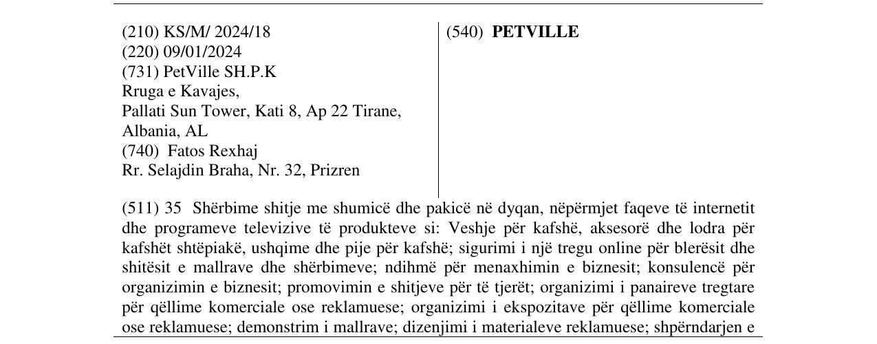 Zëri i markës PETVILLE në buletin