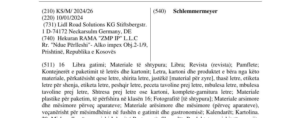 Zëri i markës Schlemmermeyer në buletin
