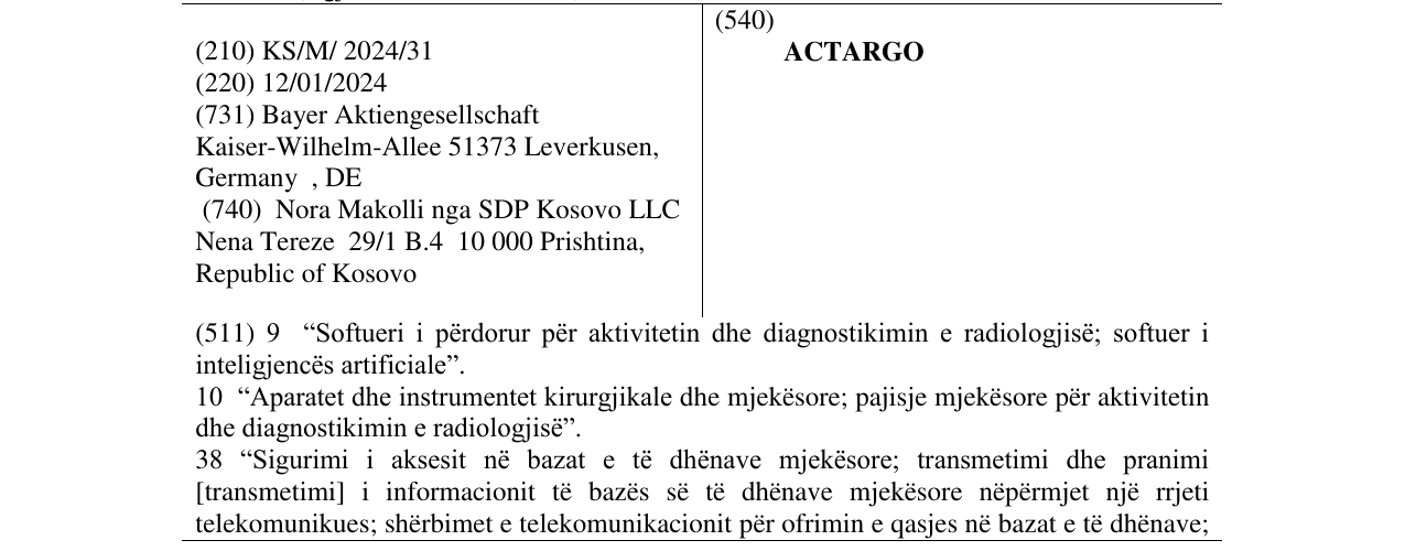 Zëri i markës ACTARGO në buletin