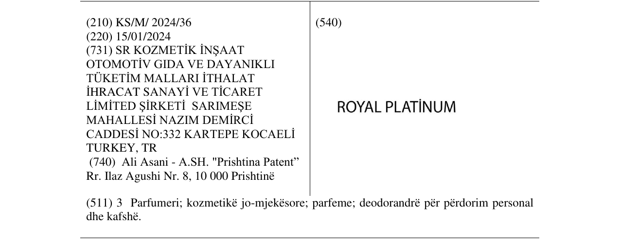 Zëri i markës ROYAL PLATINUM në buletin