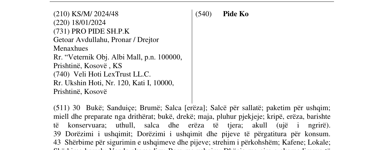 Zëri i markës Pide Ko në buletin