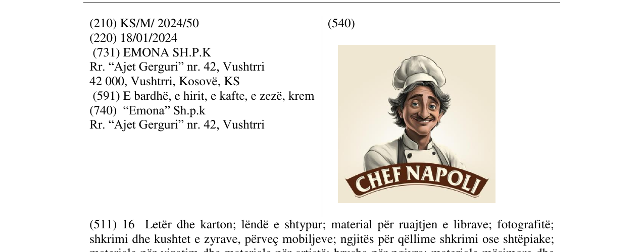 Zëri i markës CHEF NAPOLI në buletin