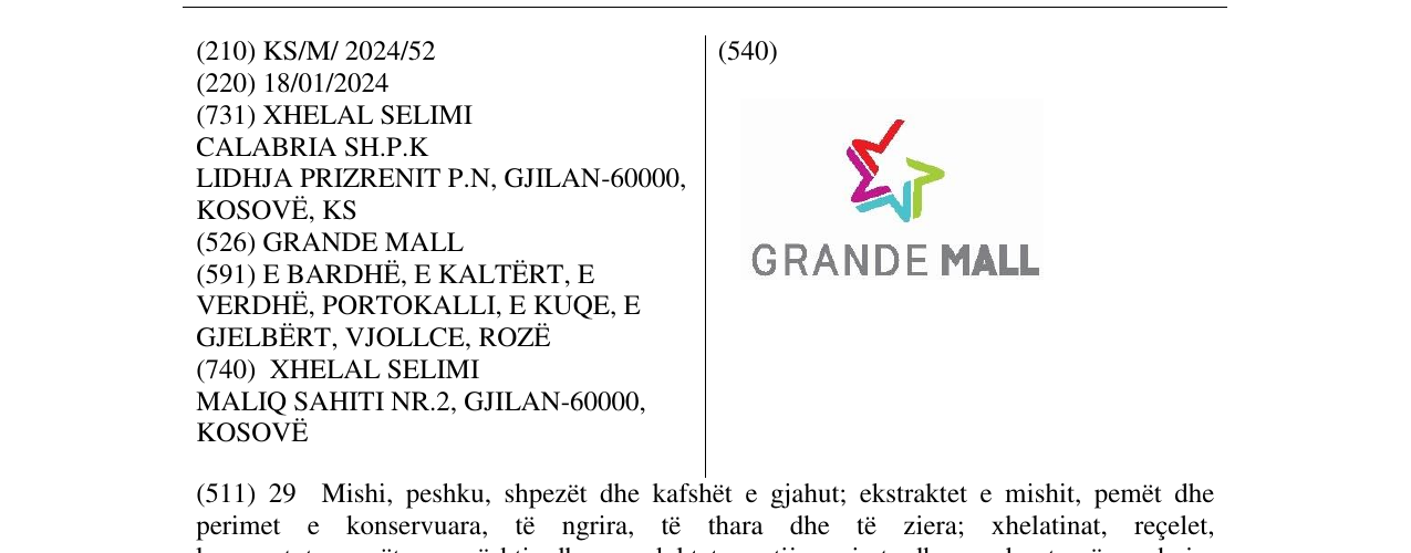 Zëri i markës GRANDE MALL në buletin