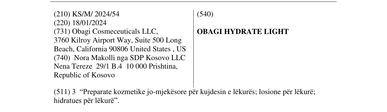 Zëri i markës OBAGI HYDRATE LIGHT në buletin