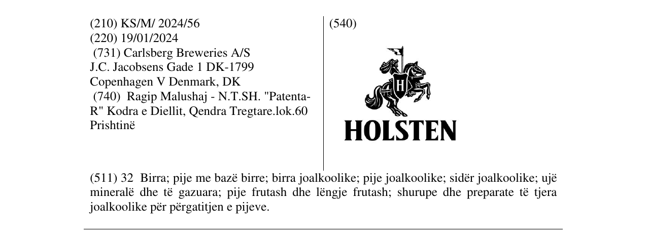 Zëri i markës HOLSTEN në buletin