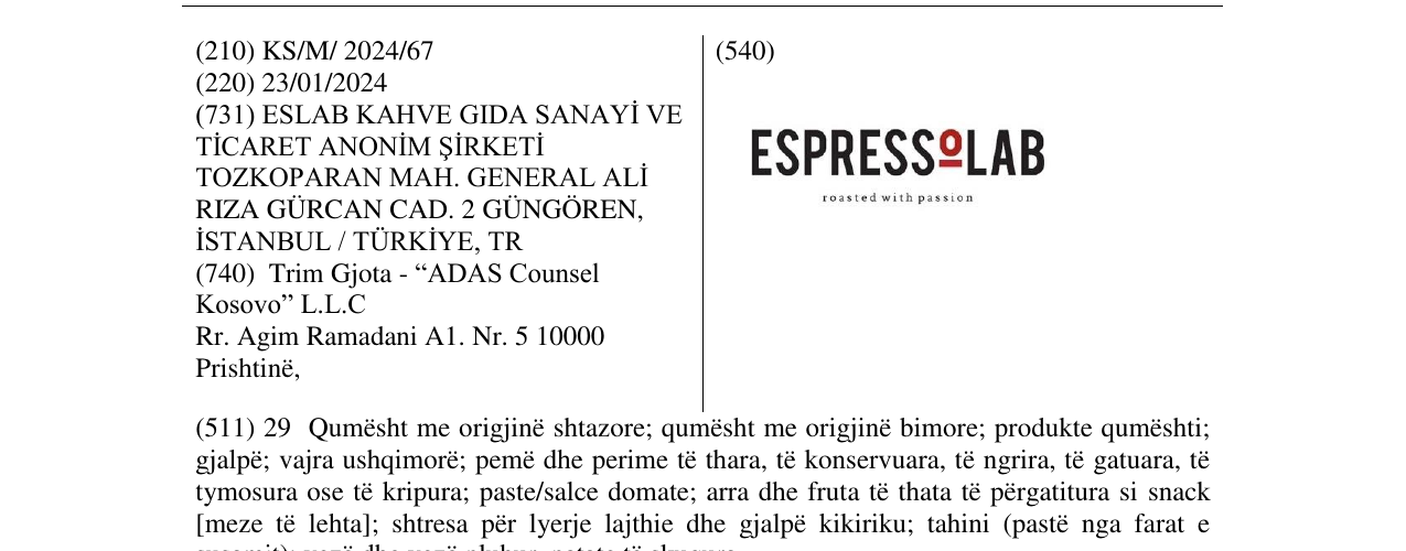 Zëri i markës ESPRESSOLAB në buletin