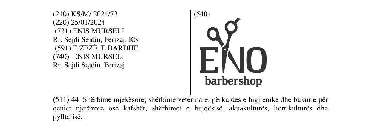 Zëri i markës ENO BARBERSHOP në buletin