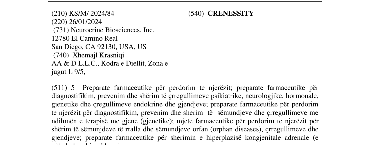 Zëri i markës CRENESSITY në buletin