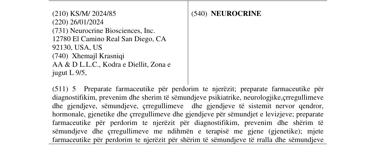 Zëri i markës NEUROCRINE në buletin