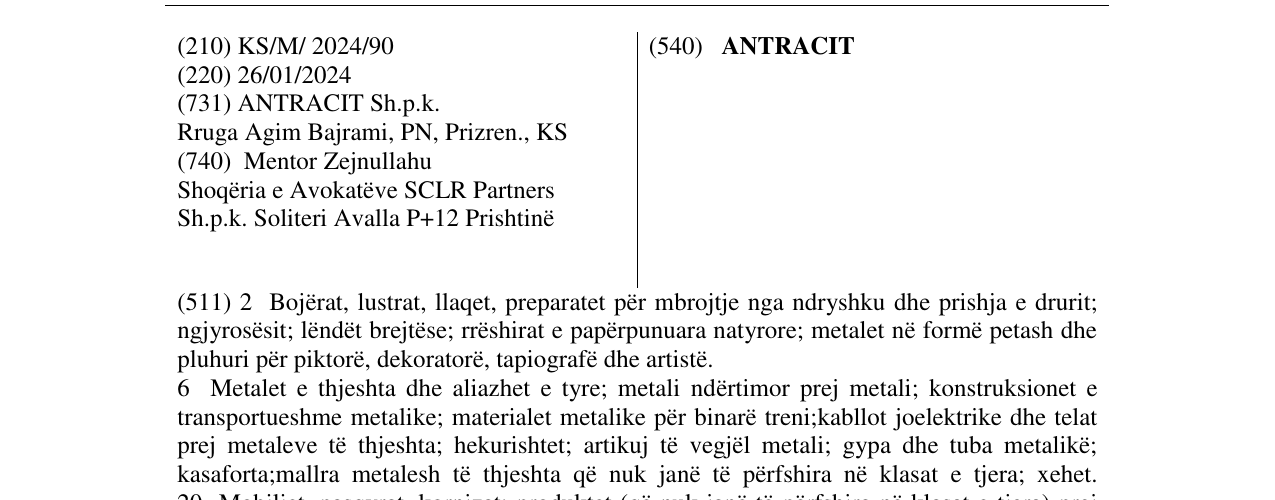 Zëri i markës ANTRACIT në buletin