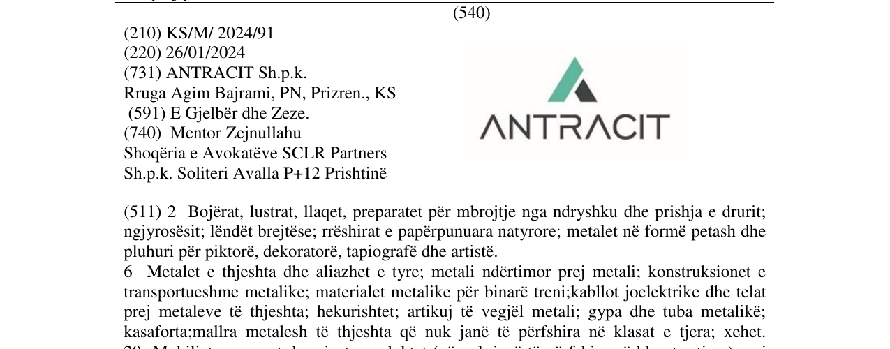 Zëri i markës ANTRACIT në buletin
