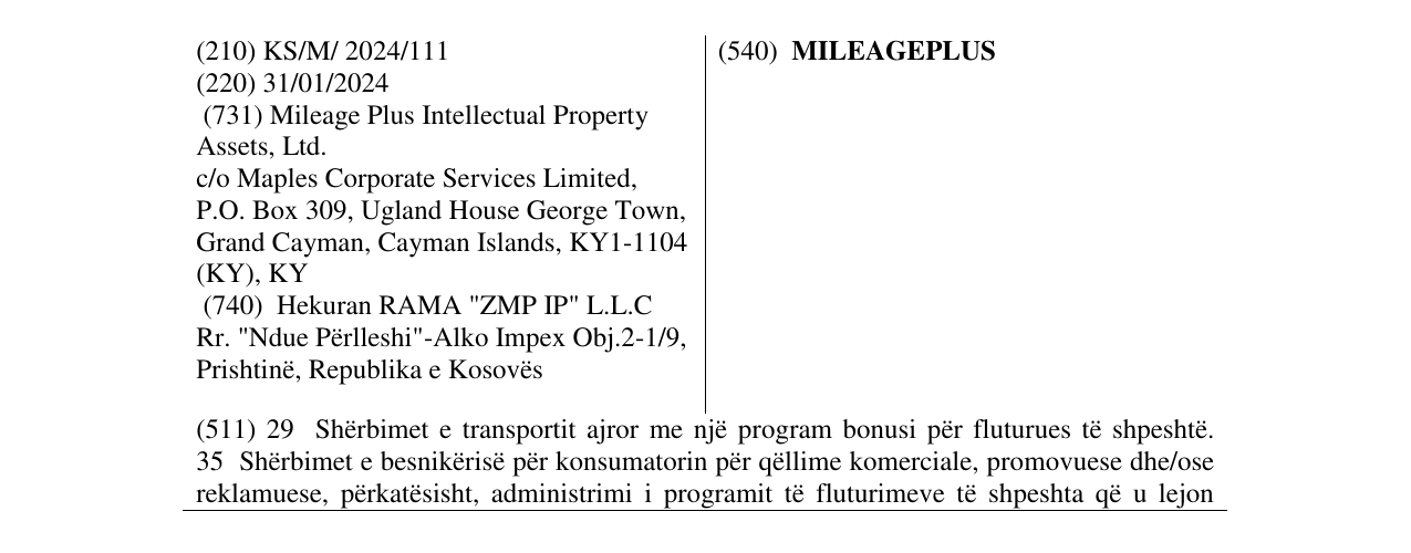 Zëri i markës MILEAGEPLUS në buletin
