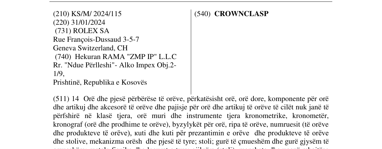 Zëri i markës CROWNCLASP në buletin