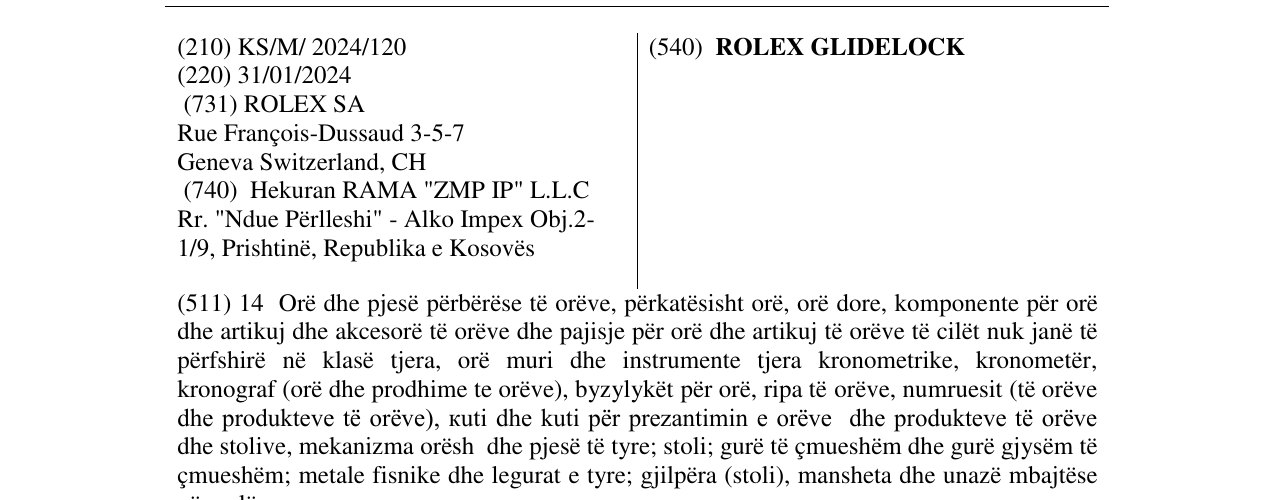 Zëri i markës ROLEX GLIDELOCK në buletin