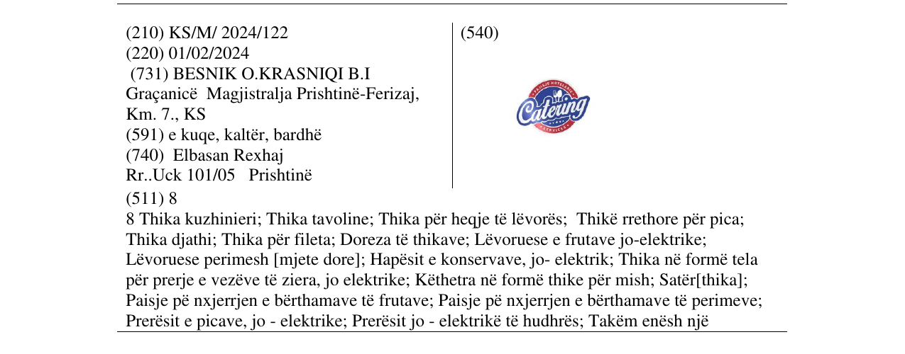 Zëri i markës Catering në buletin