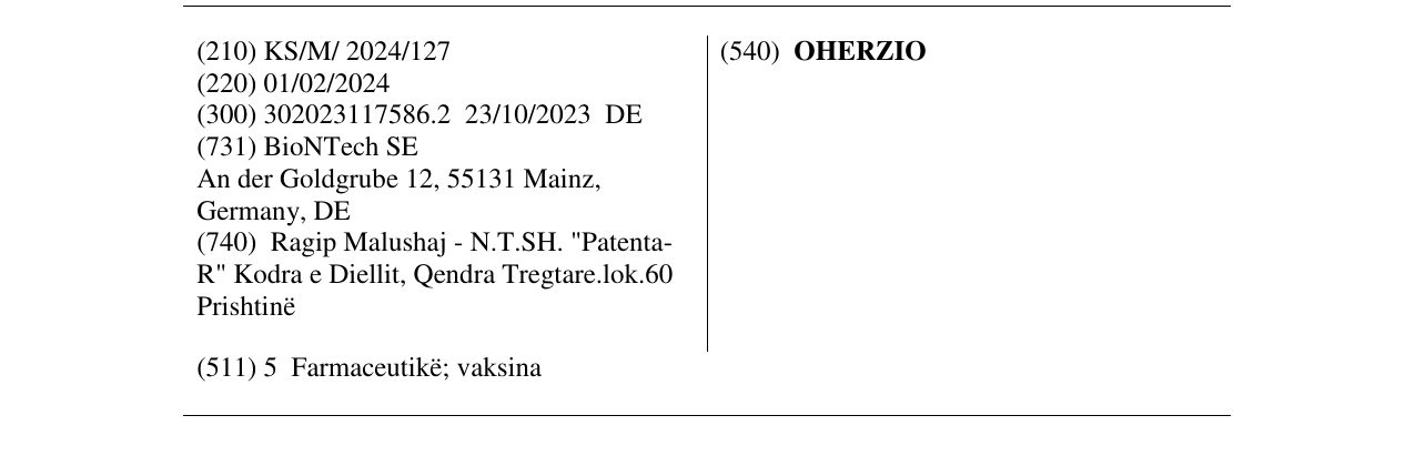 Zëri i markës OHERZIO në buletin
