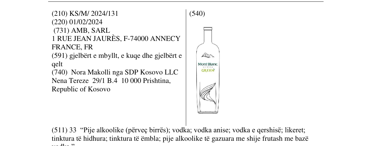 Zëri i markës VODKA GREEN në buletin