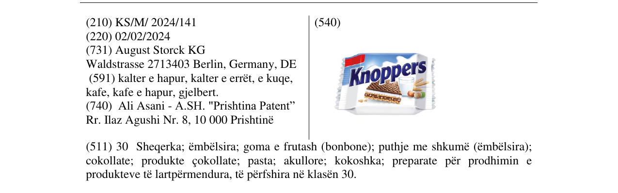 Zëri i markës knoppers në buletin