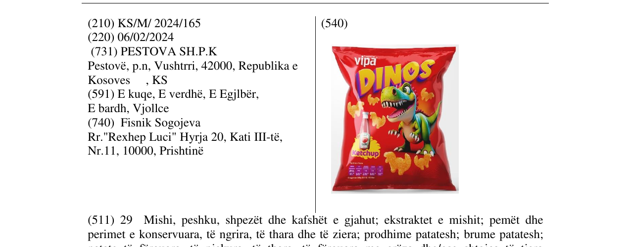 Zëri i markës vipa DINOS Ketchup në buletin