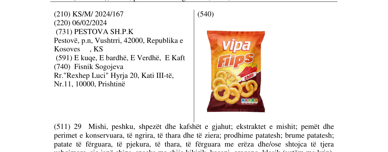 Zëri i markës vipa Flips chilli në buletin