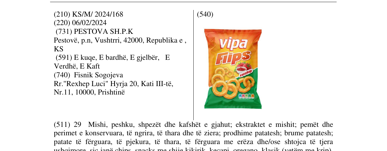 Zëri i markës vipa Flips ketchup në buletin