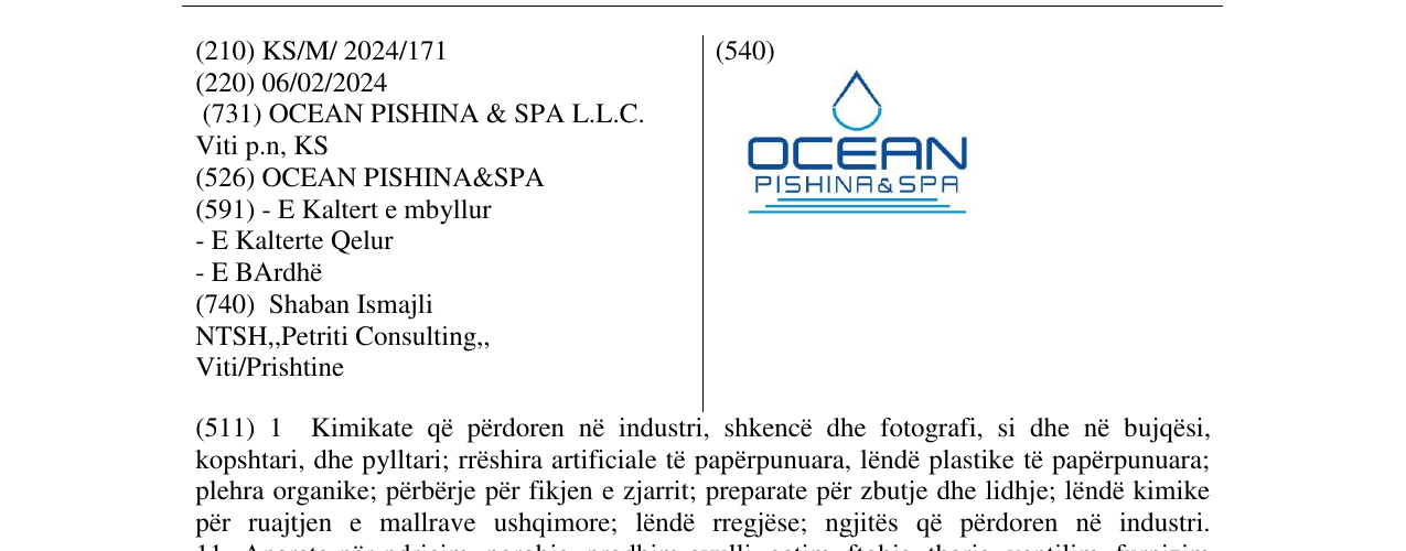 Zëri i markës OCEAN PISHINA&SPA në buletin