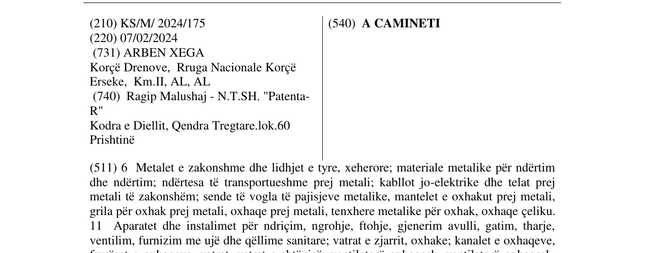 Zëri i markës A CAMINETI në buletin