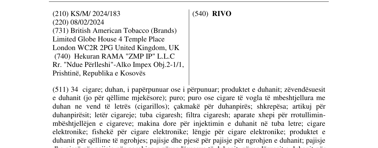 Zëri i markës RIVO në buletin