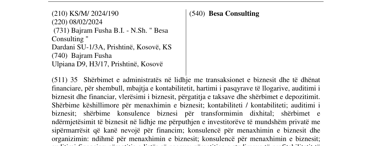 Zëri i markës Besa Consulting në buletin