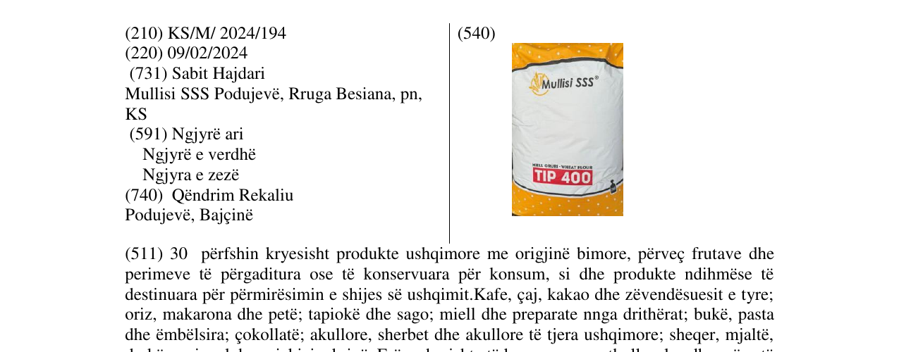 Zëri i markës MULLISI SSS në buletin