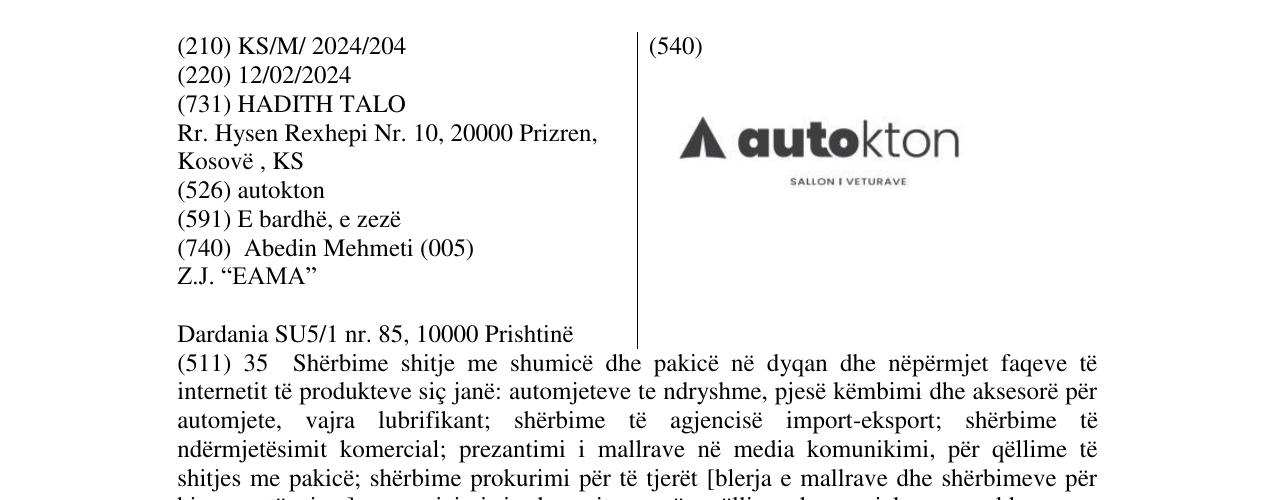 Zëri i markës autokton SALLON I VETURAVE në buletin